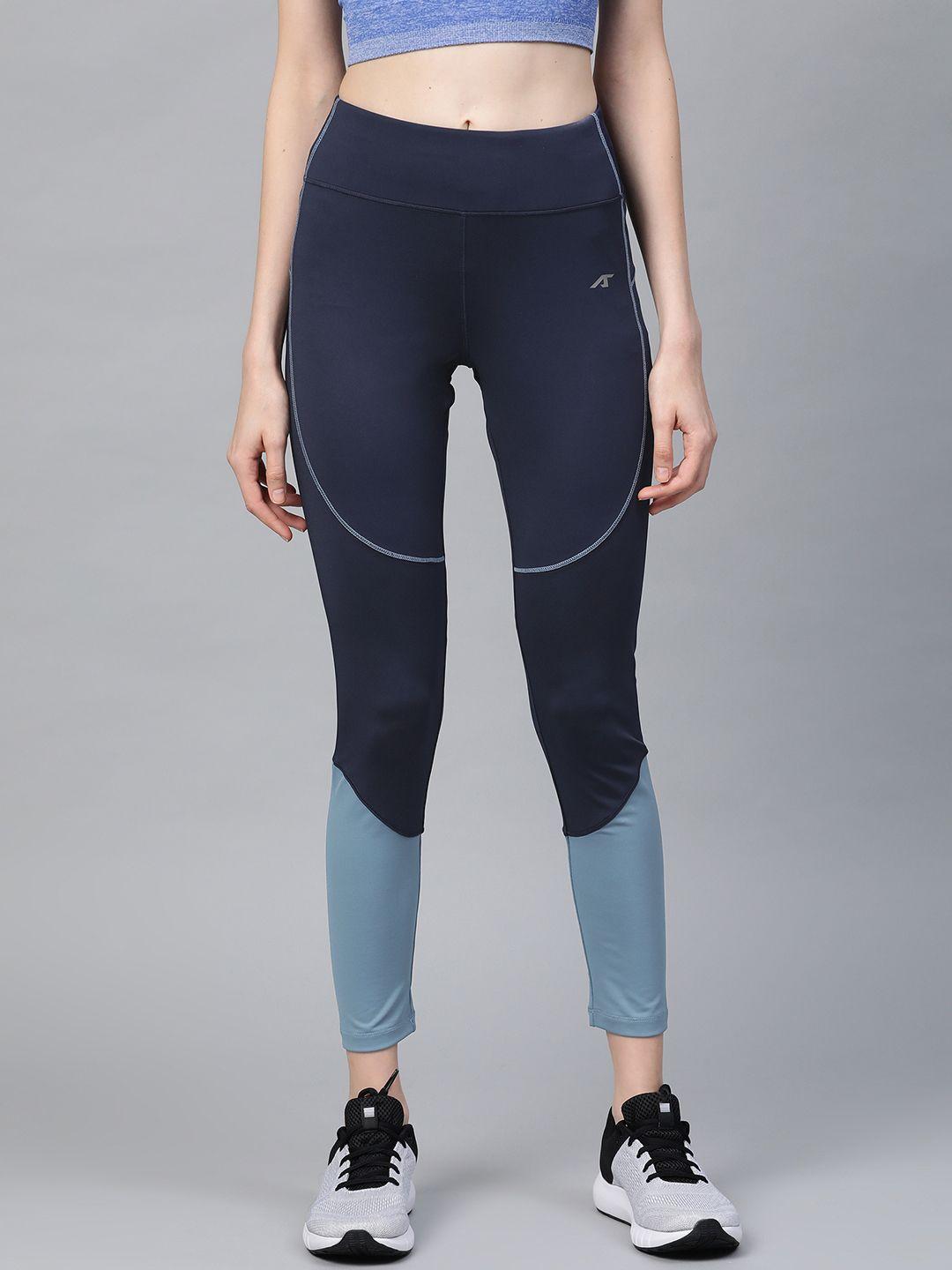 alcis women navy blue secure fit colourblocked cropped training tights