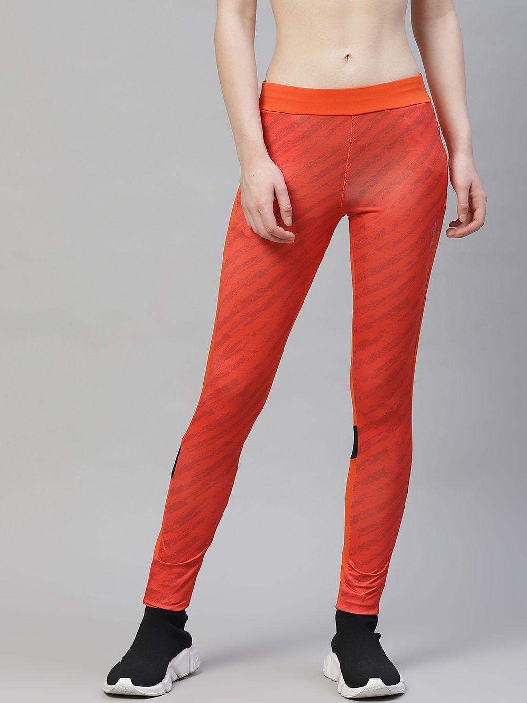 alcis women orange & grey abstract print tights