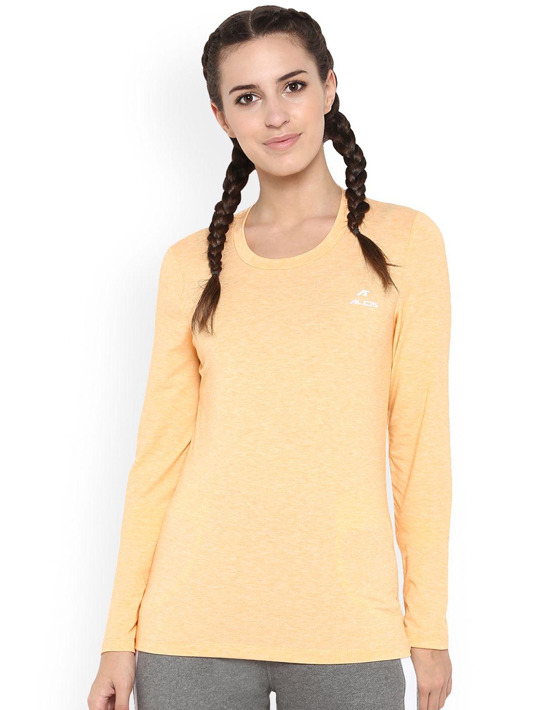 alcis women orange solid round neck t-shirt