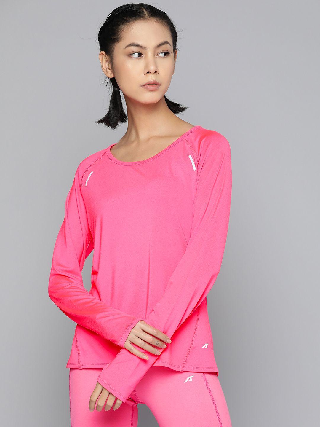 alcis women pink extended sleeves slim fit t-shirt