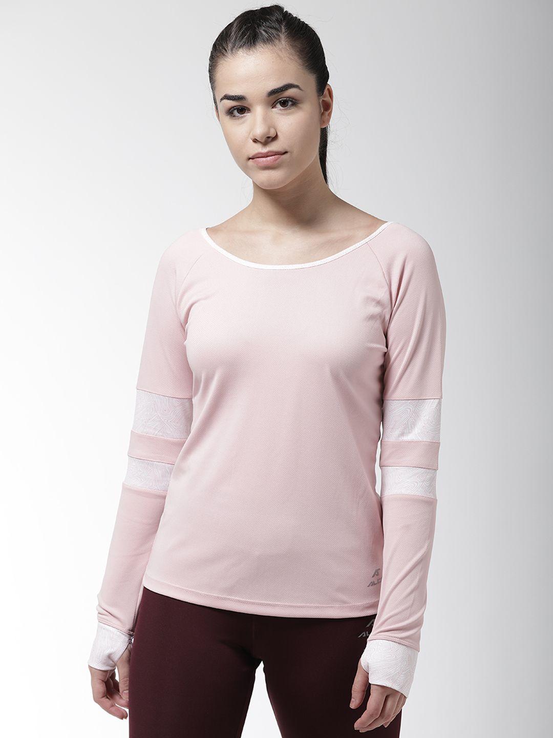 alcis women pink solid boat neck t-shirt