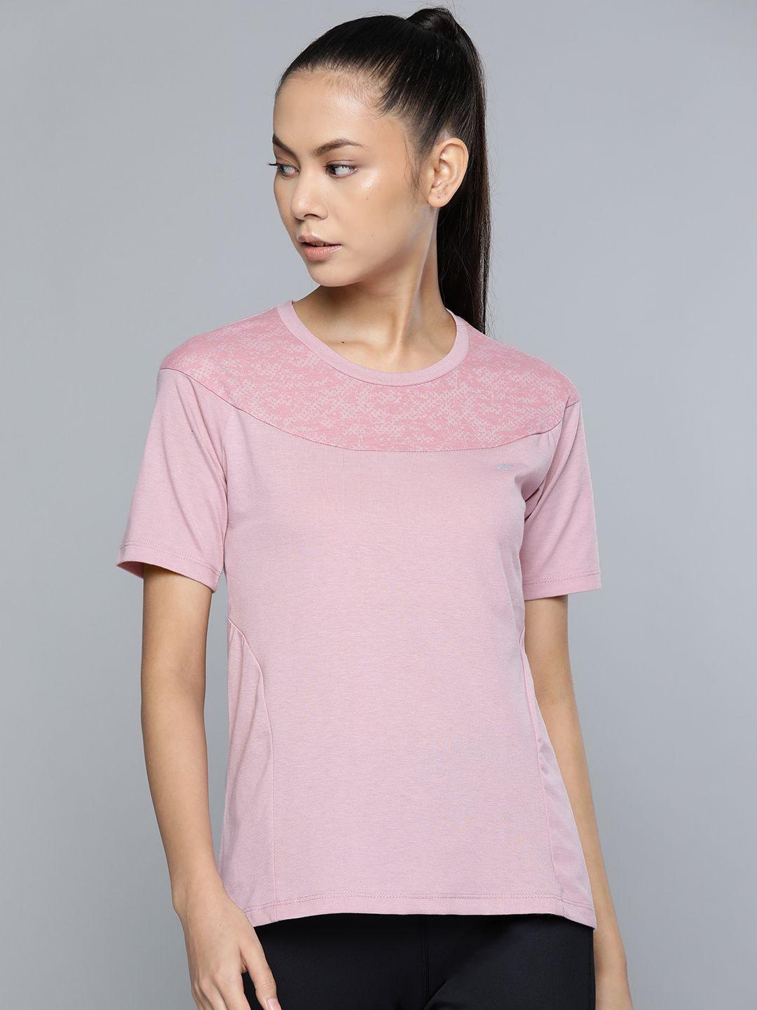 alcis women pink solid slim fit round neck t-shirt