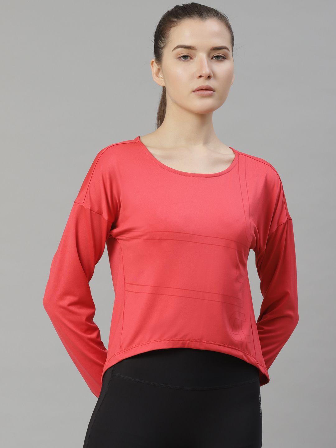 alcis women pink striped slim fit round neck t-shirt