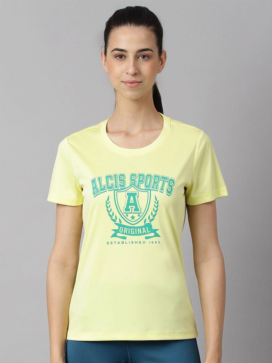 alcis women printed anti-static slim-fit round neck training t-shirt