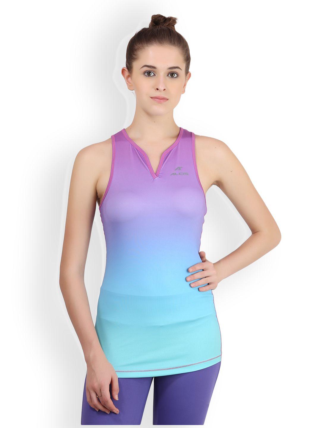 alcis women purple & blue ombre-dyed v-neck slim fit t-shirt