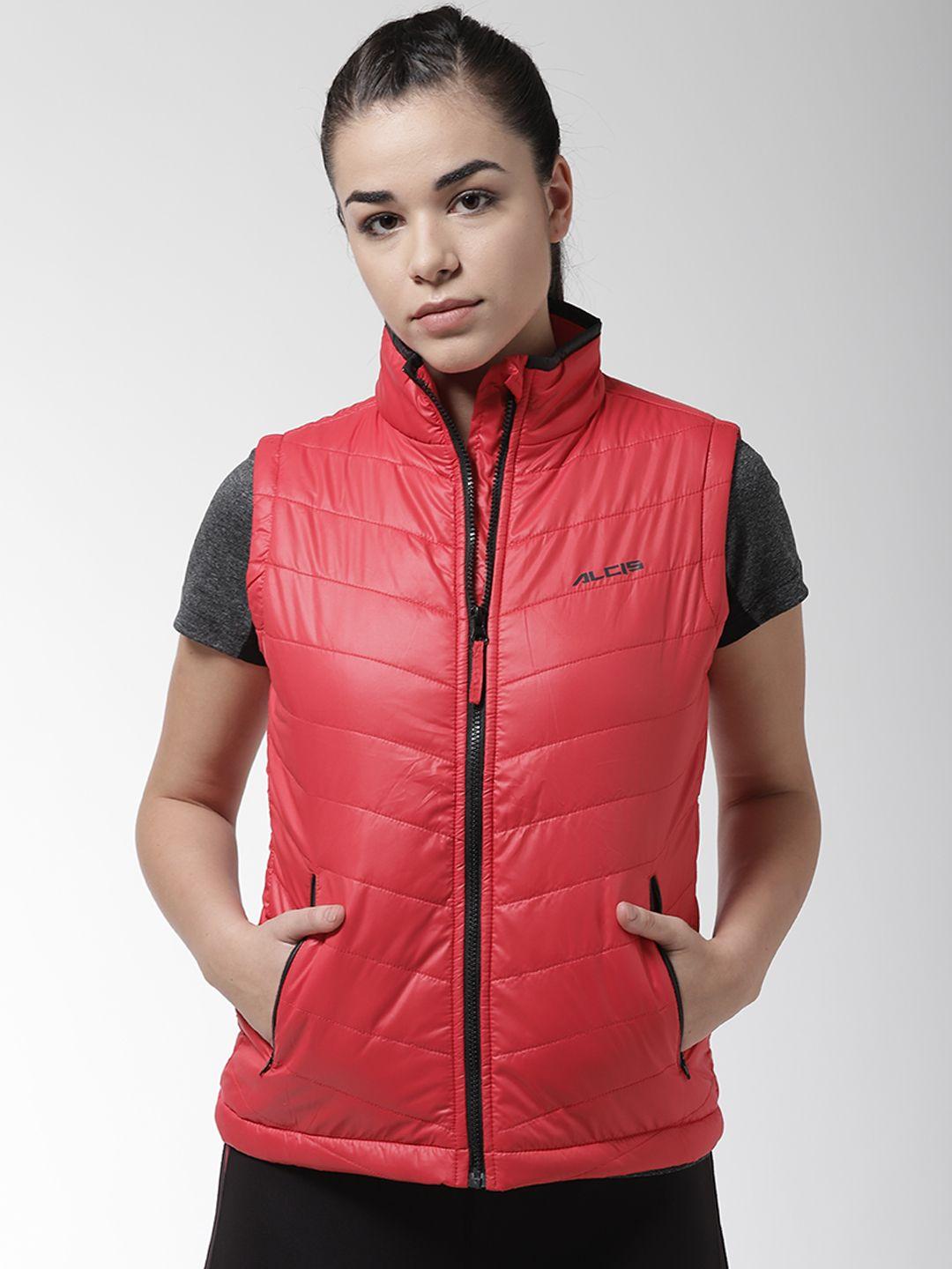 alcis women red solid sleeveless sporty jacket