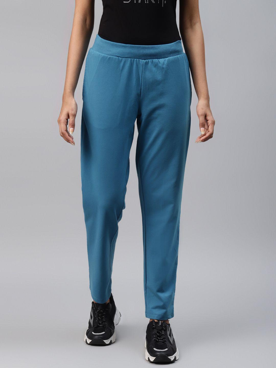 alcis women teal blue straight fit solid track pants