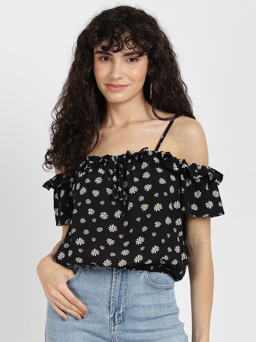 alcott floral printed off-shoulder blouson style crop top