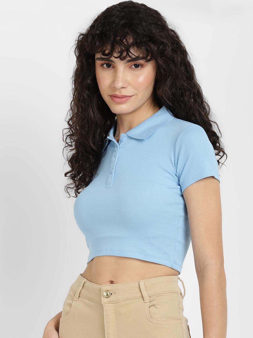 alcott  ribbed shirt collar crop top