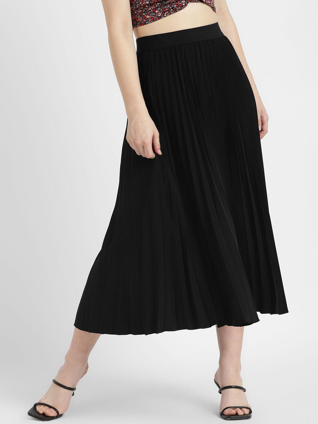 alcott accordion pleats flared midi skirt