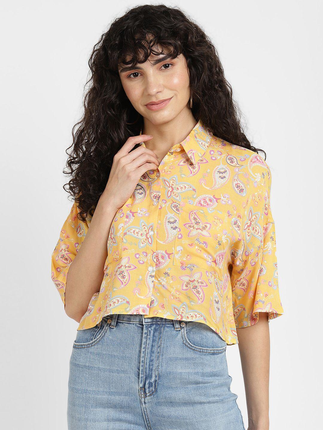 alcott boxy fit floral print spread collar shirt