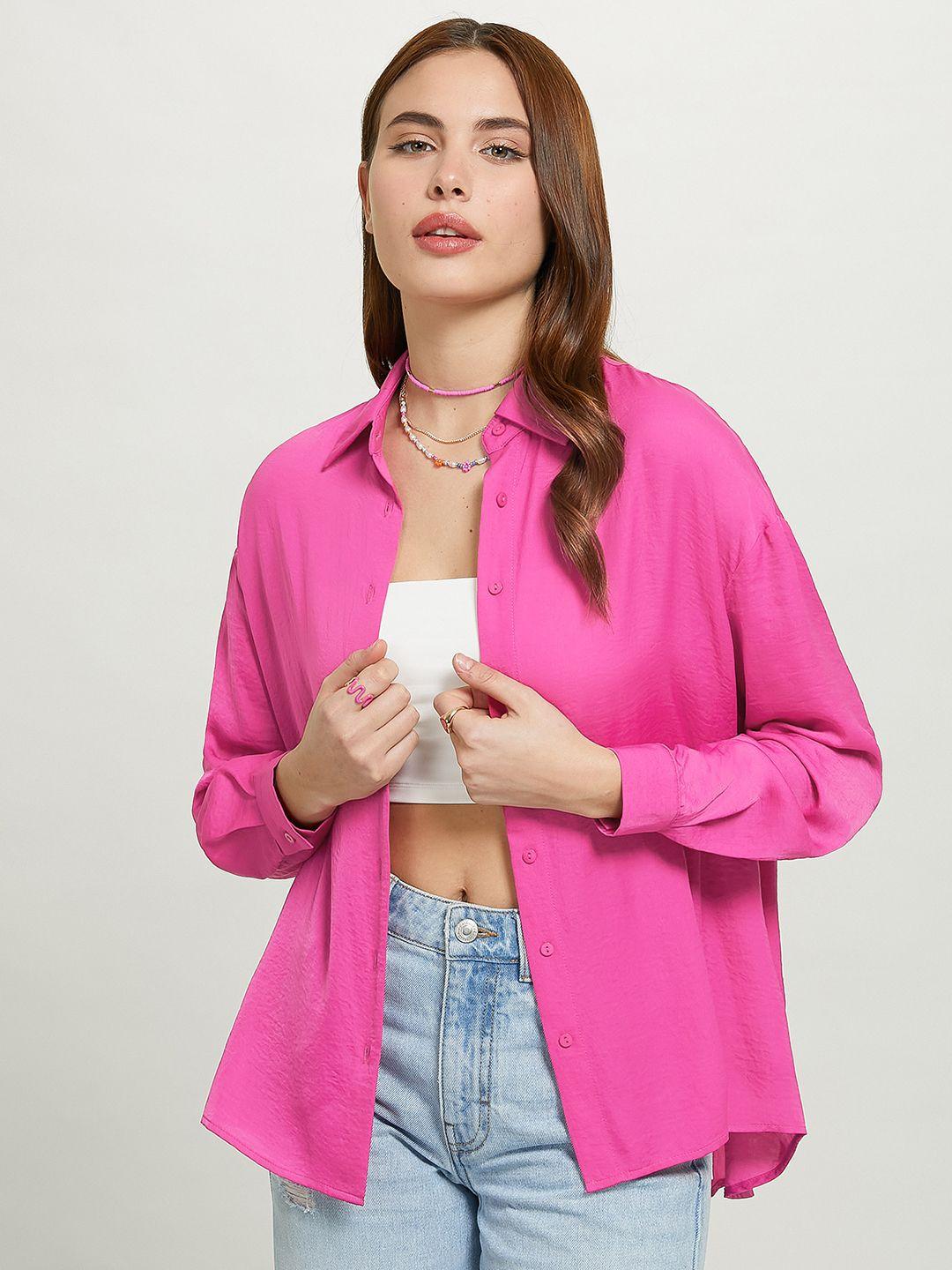 alcott high-low hem boxy opaque casual shirt