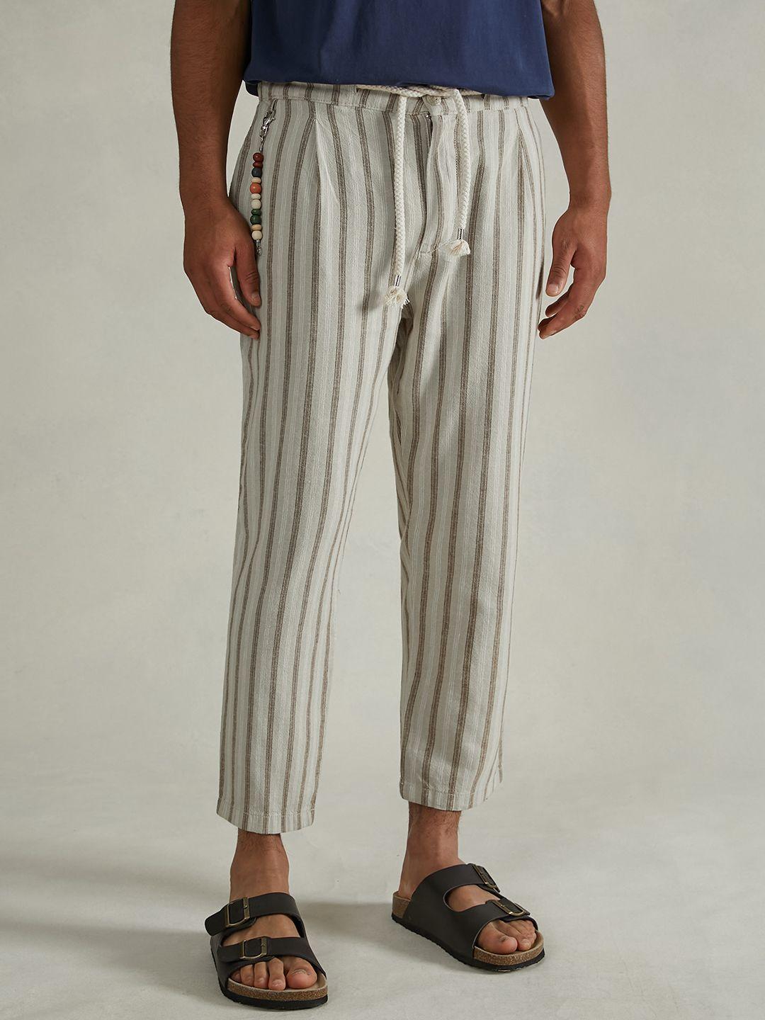 alcott men striped linen cotton trousers with accessory