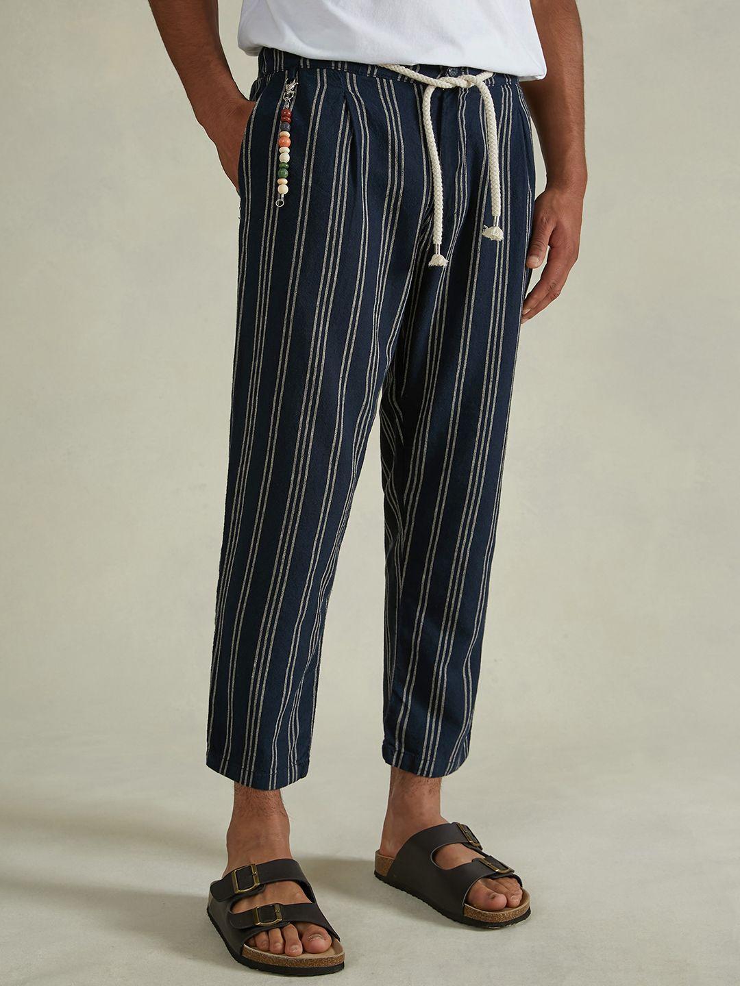 alcott men striped linen cotton trousers with accessory