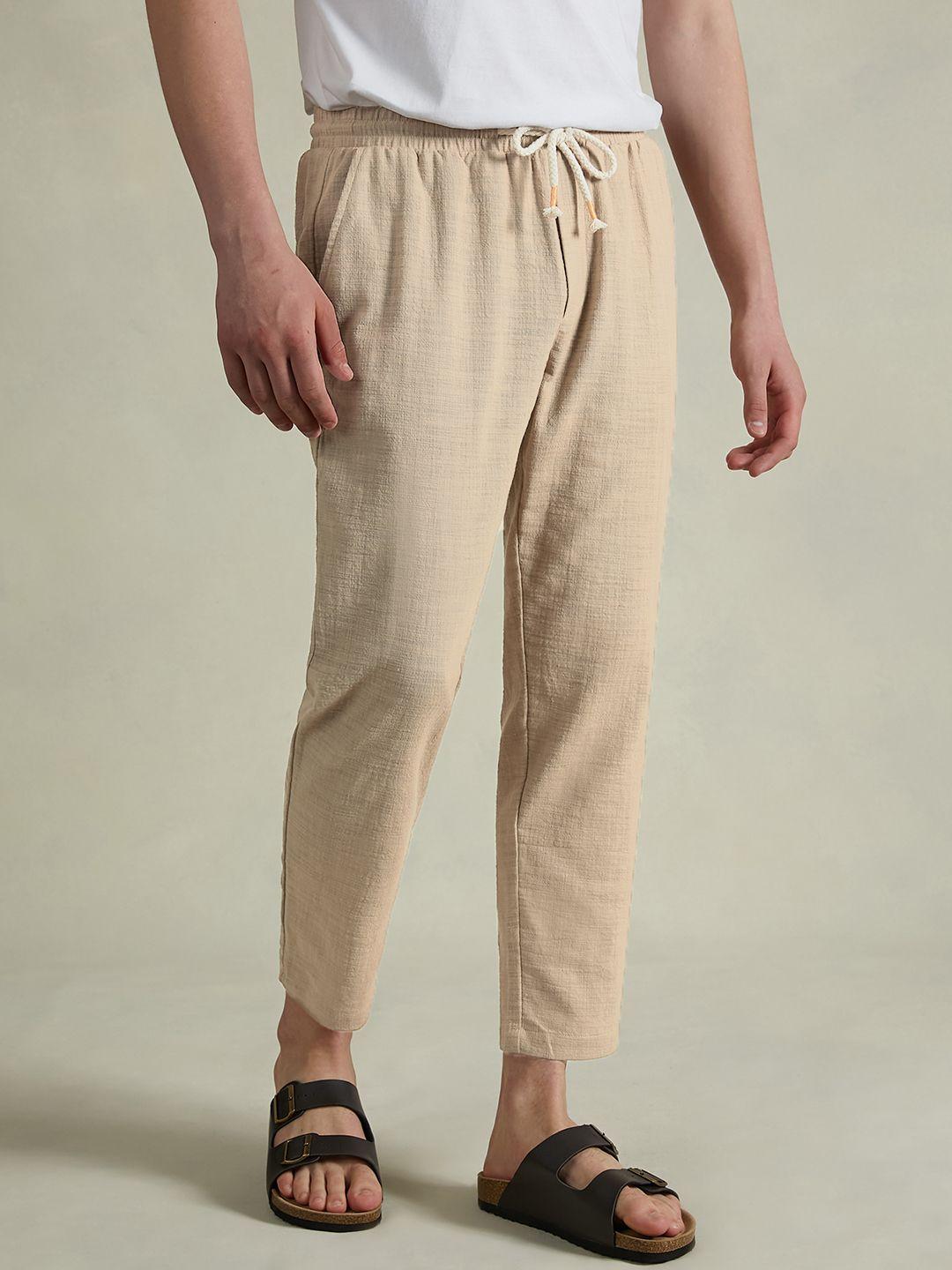 alcott men tapered fit pure cotton trousers