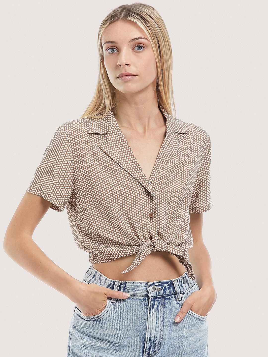 alcott printed waist tie-up shirt style crop top