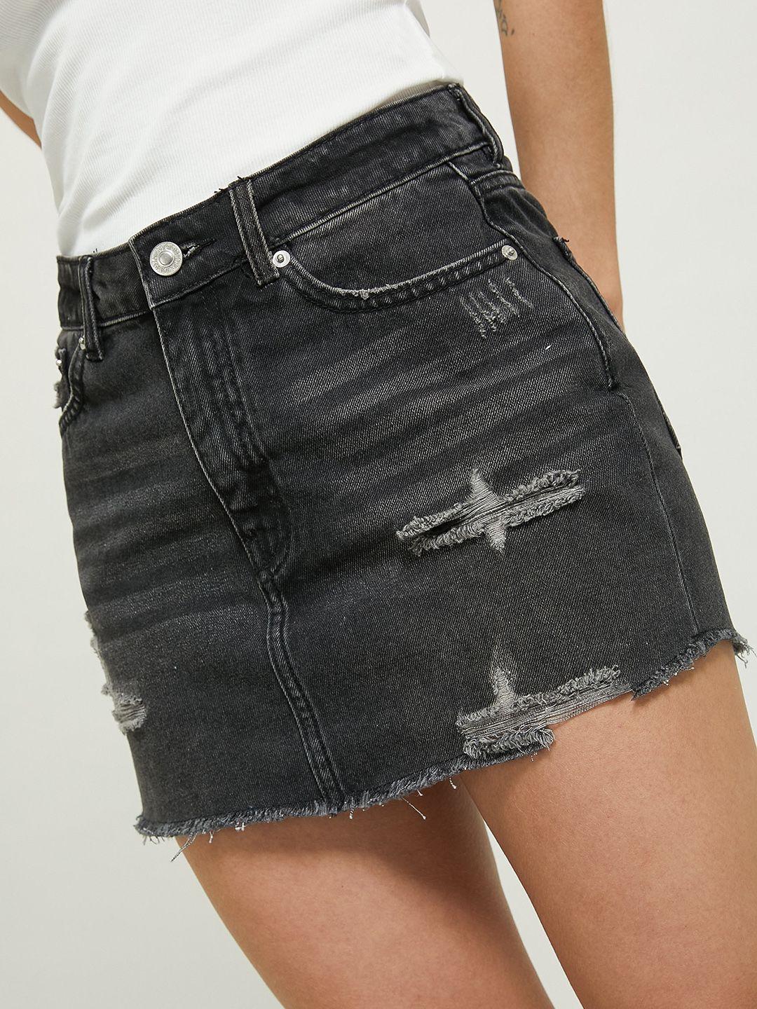 alcott pure cotton distressed detail denim mini skirt