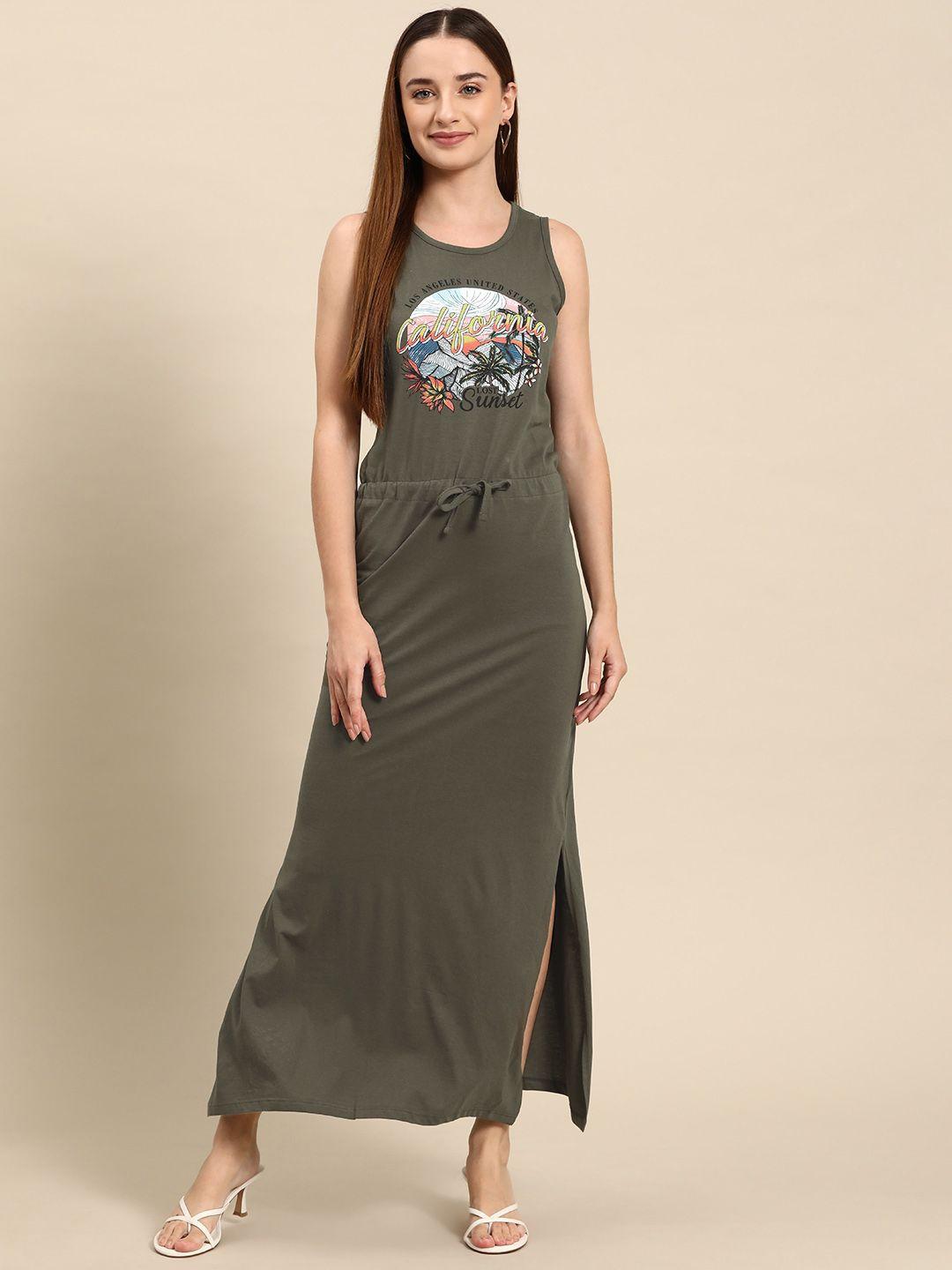 alcott pure cotton printed waist-tie ups side slits maxi dress