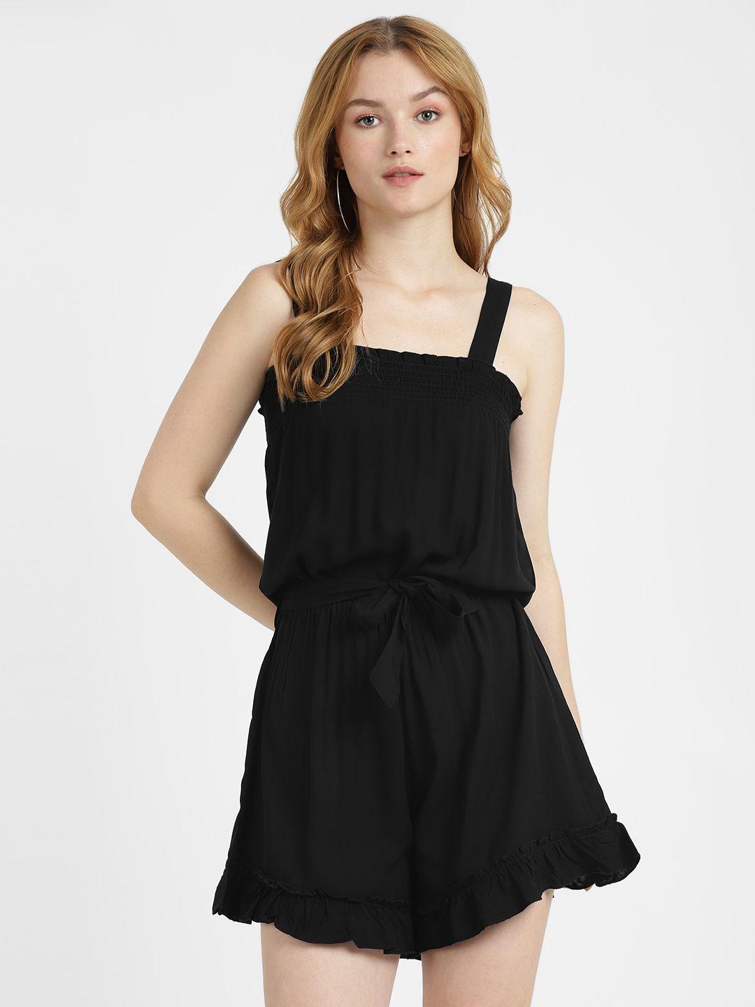 alcott tie-up & smocked detail shoulder straps playsuit