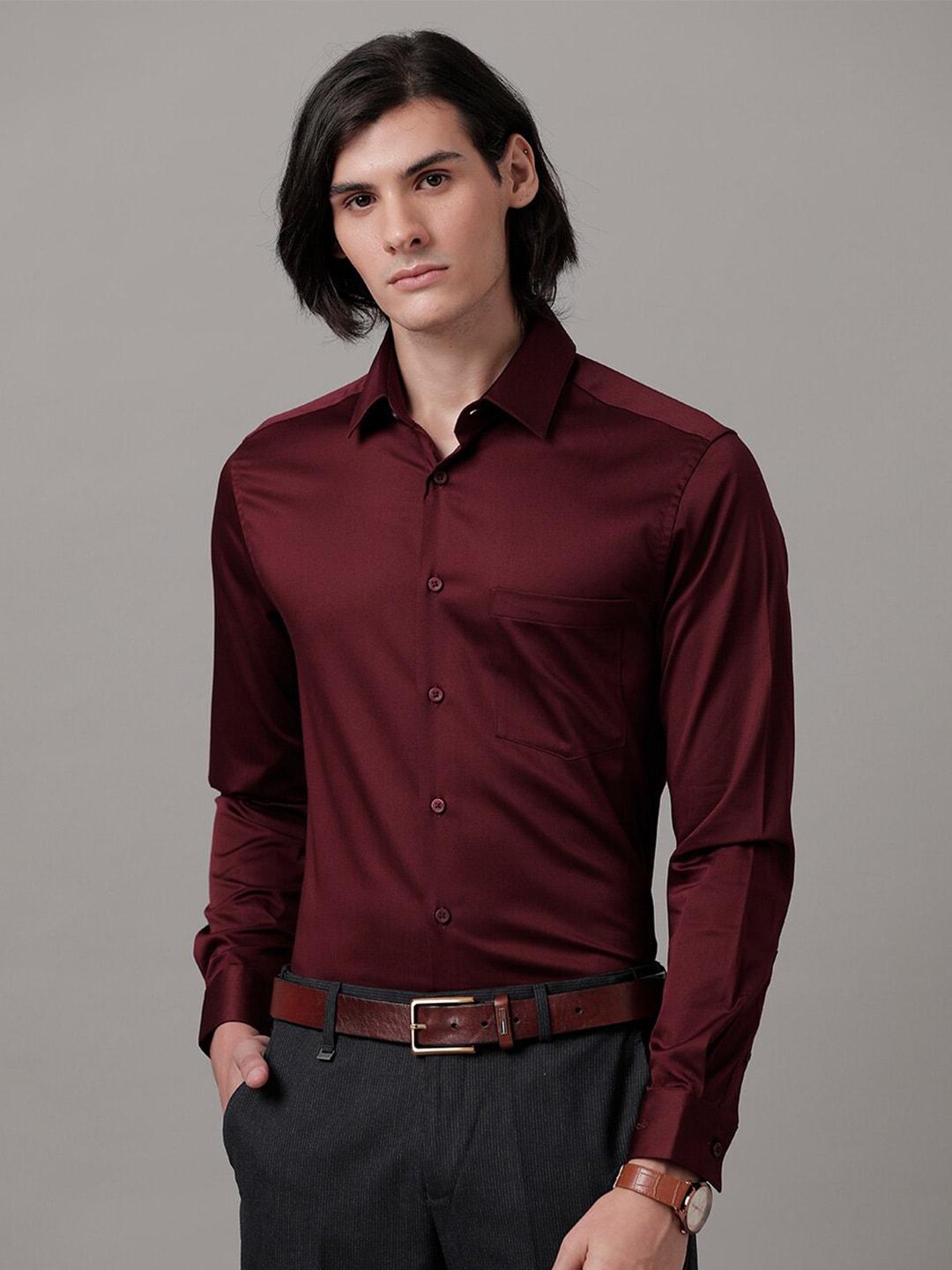 aldeno men maroon slim fit opaque formal shirt
