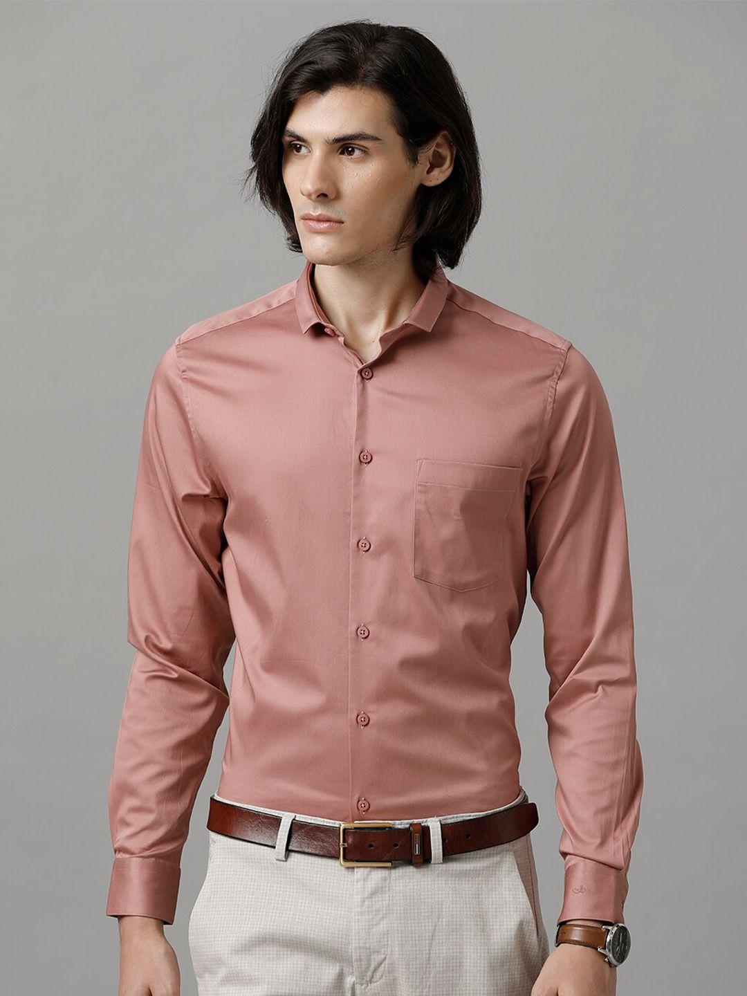 aldeno men peach-coloured slim fit opaque formal shirt