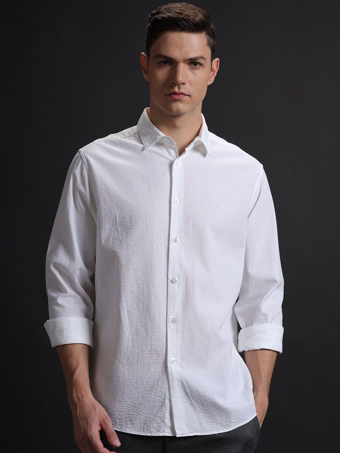 aldeno comfort self design spread collar pure cotton casual shirt