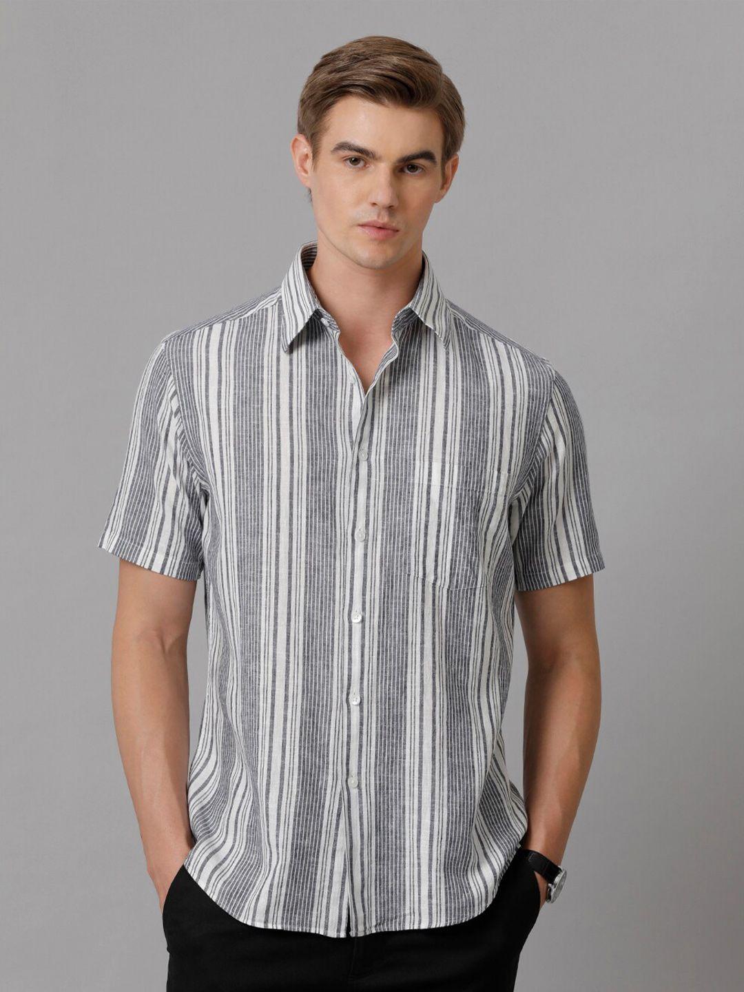 aldeno comfort vertical stripes spread collar linen casual shirt