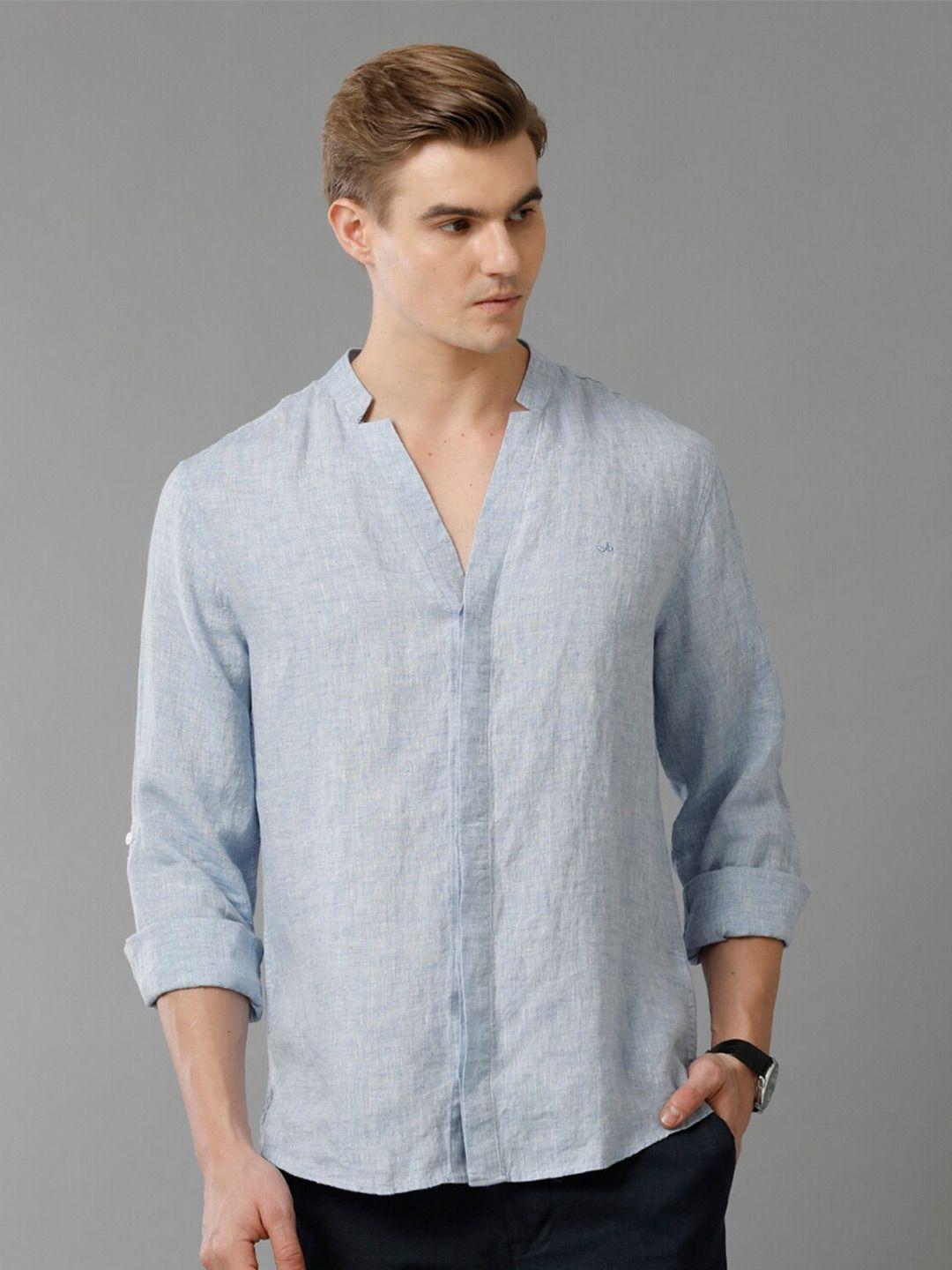 aldeno mandarin collar comfort regular fit linen casual shirt