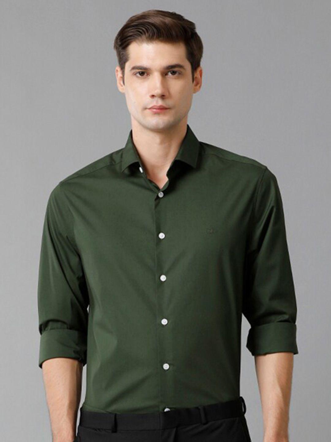 aldeno men green slim fit opaque formal shirt