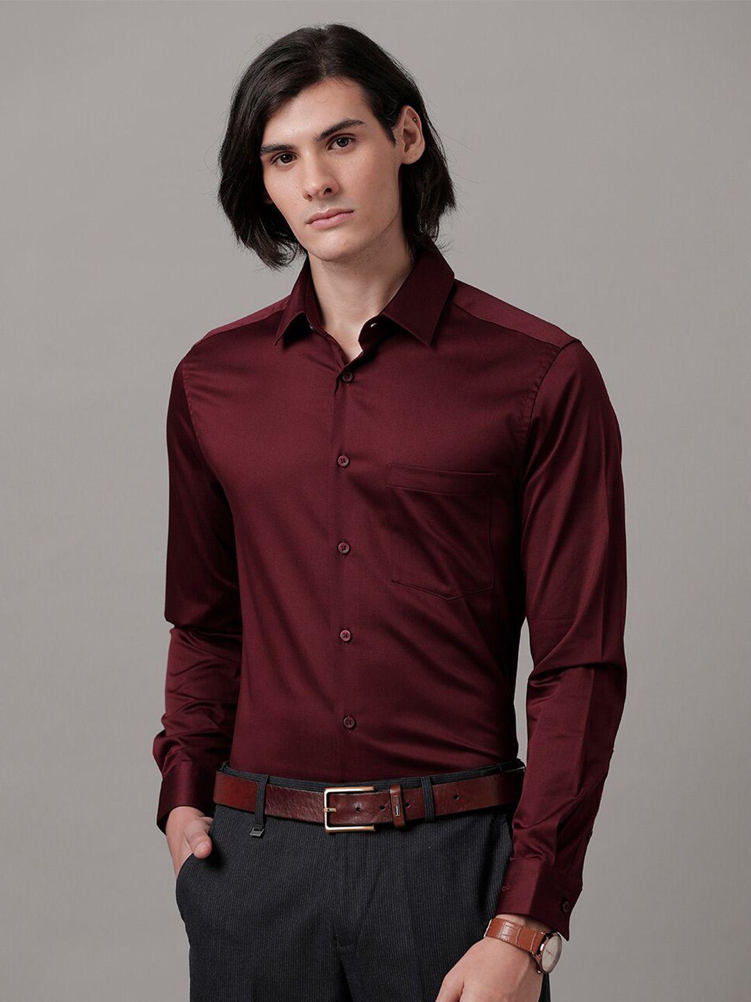 aldeno men maroon slim fit opaque formal shirt