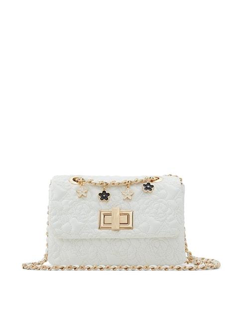 aldo abire white synthetic quilted sling handbag