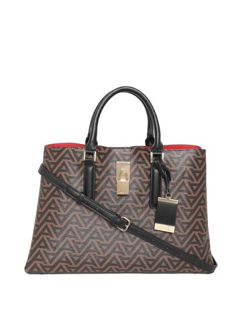 aldo areawiel brown & black printed medium tote handbag