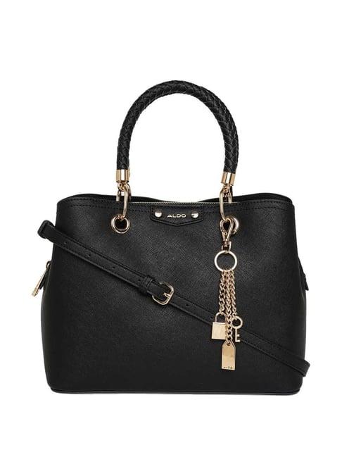 aldo black solid medium handbag