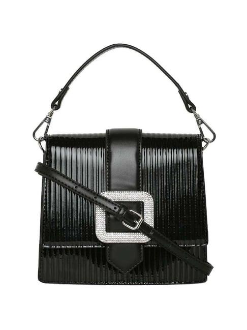 aldo black textured medium satchel handbag