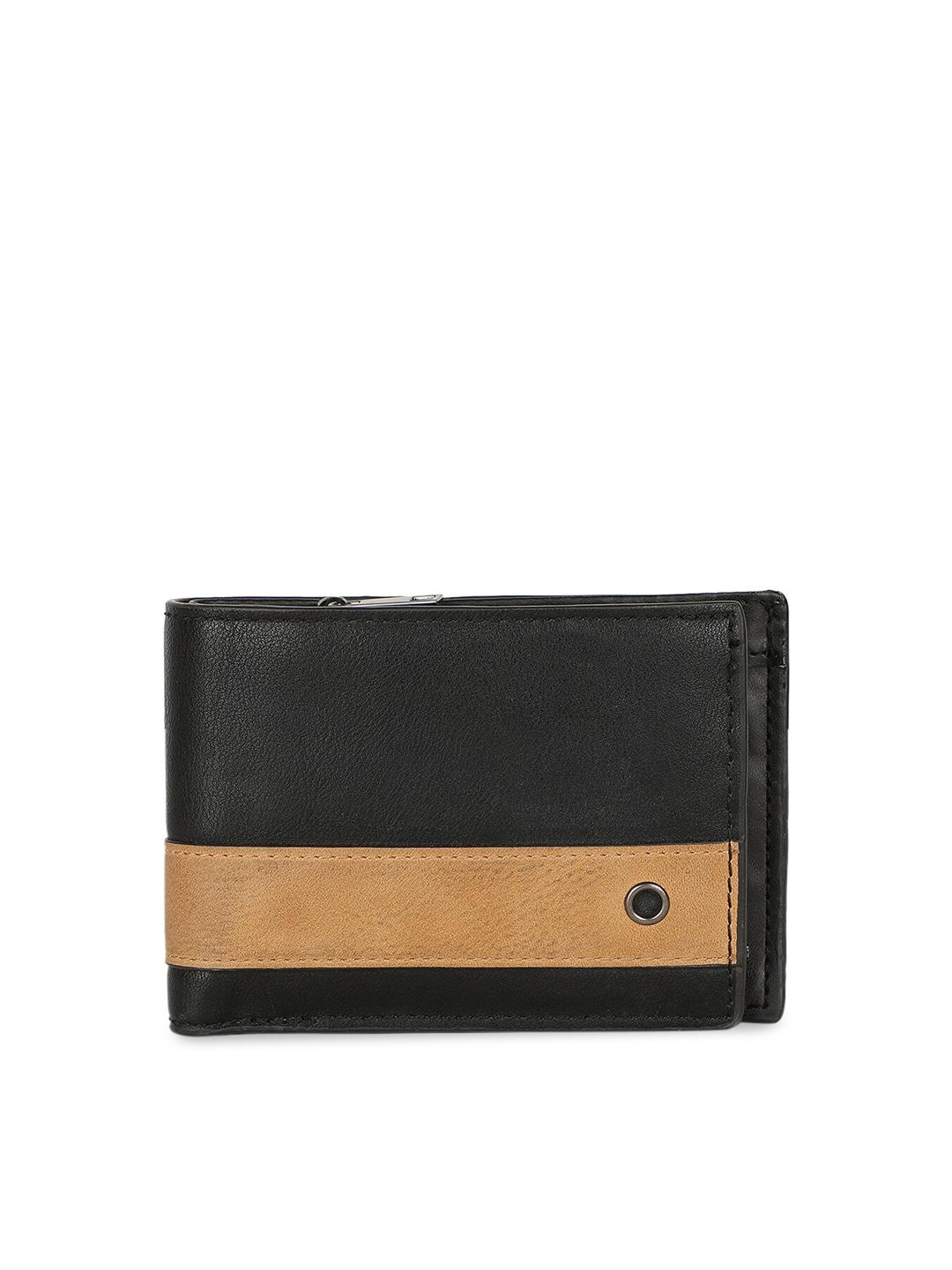 aldo men black & brown colourblocked two fold wallet