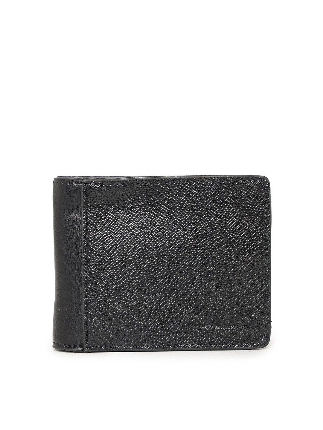 aldo men black textured two fold wallet