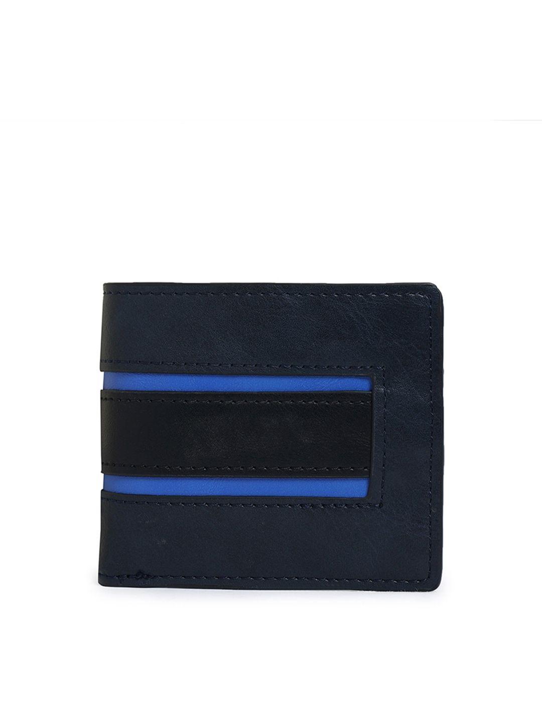 aldo men navy blue & black solid two fold wallet