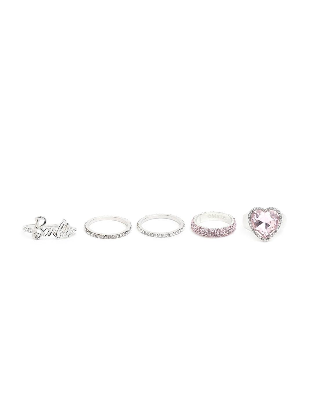 aldo pack of 5 silver-plated heart-shaped stone-studded slip-on finger rings