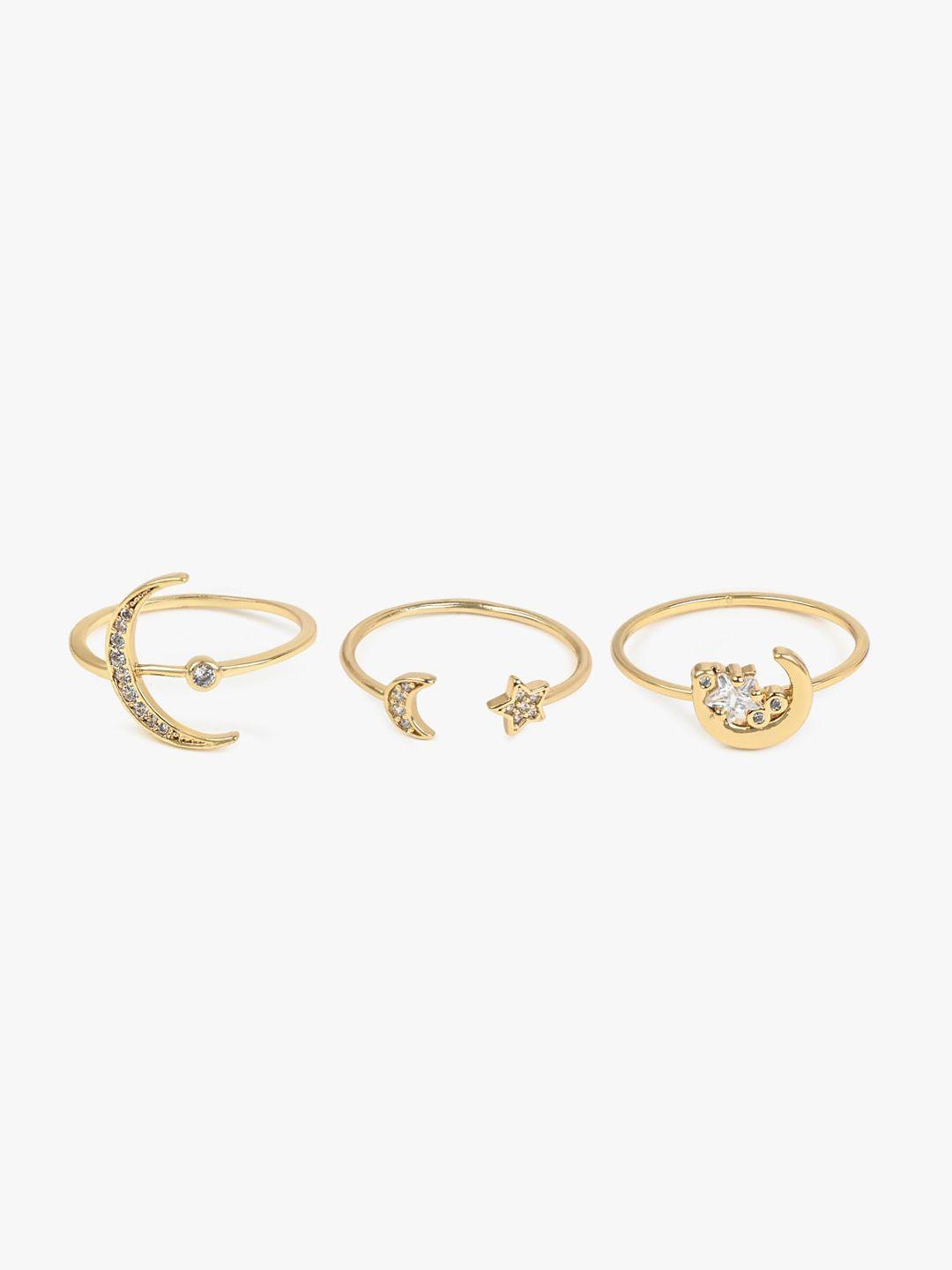 aldo set of 3 gold-plated star & moon designed stone-studded finger rings