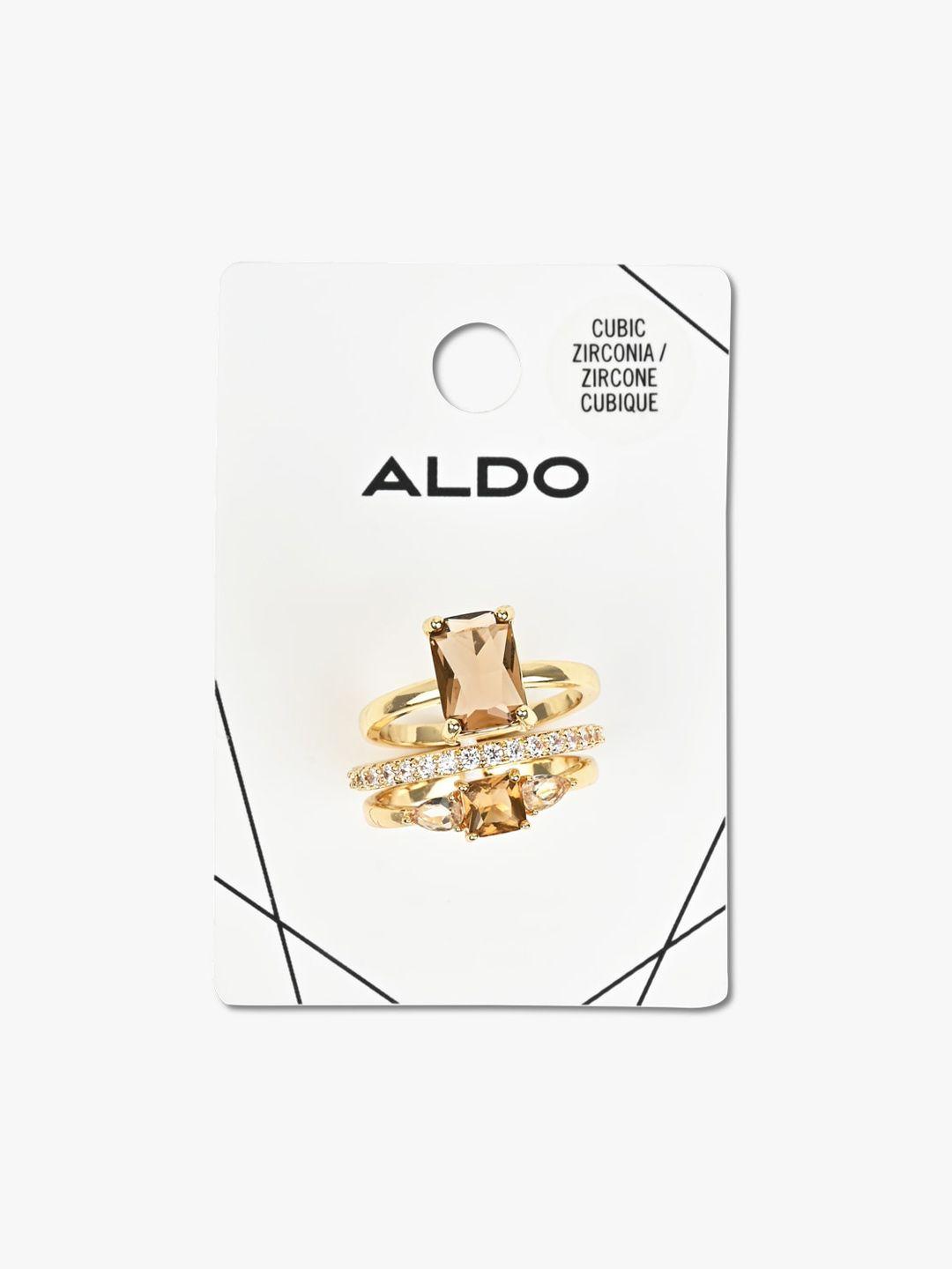 aldo set of 3 gold-plated stone-studded finger rings