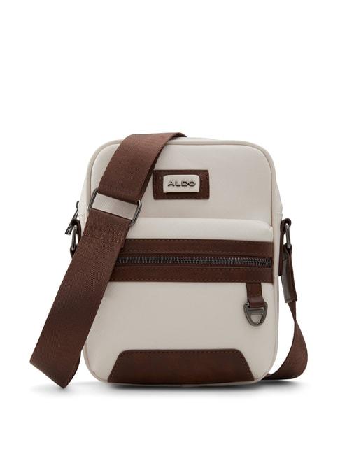 aldo weizer white & brown synthetic solid cross body bag