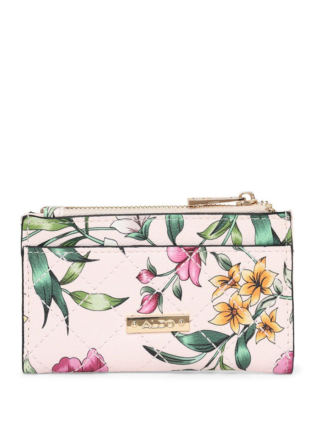 aldo women floral printed zip around wallet