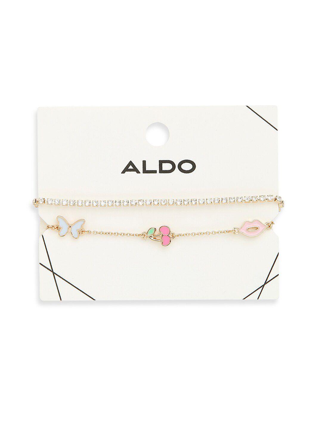 aldo women set of 2 gold-plated metal link bracelets