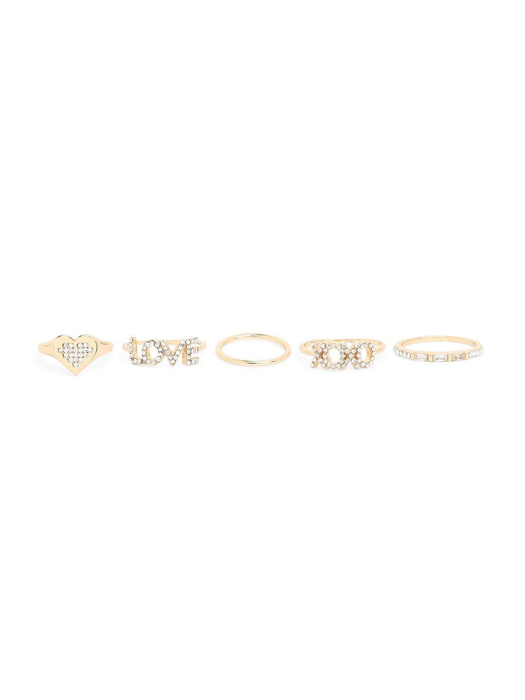 aldo women set of 5 gold-plated stone studded finger rings