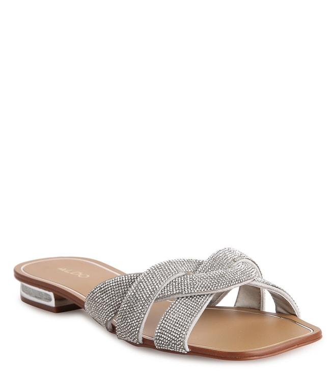aldo women's coredith040 embellished silver slide sandals