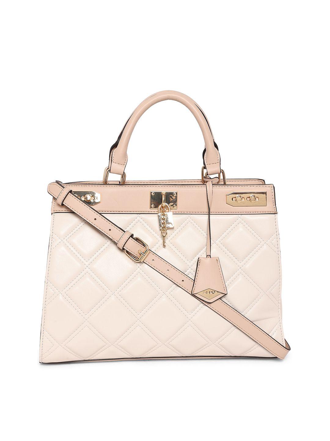 aldo beige pu structured handheld bag with quilted