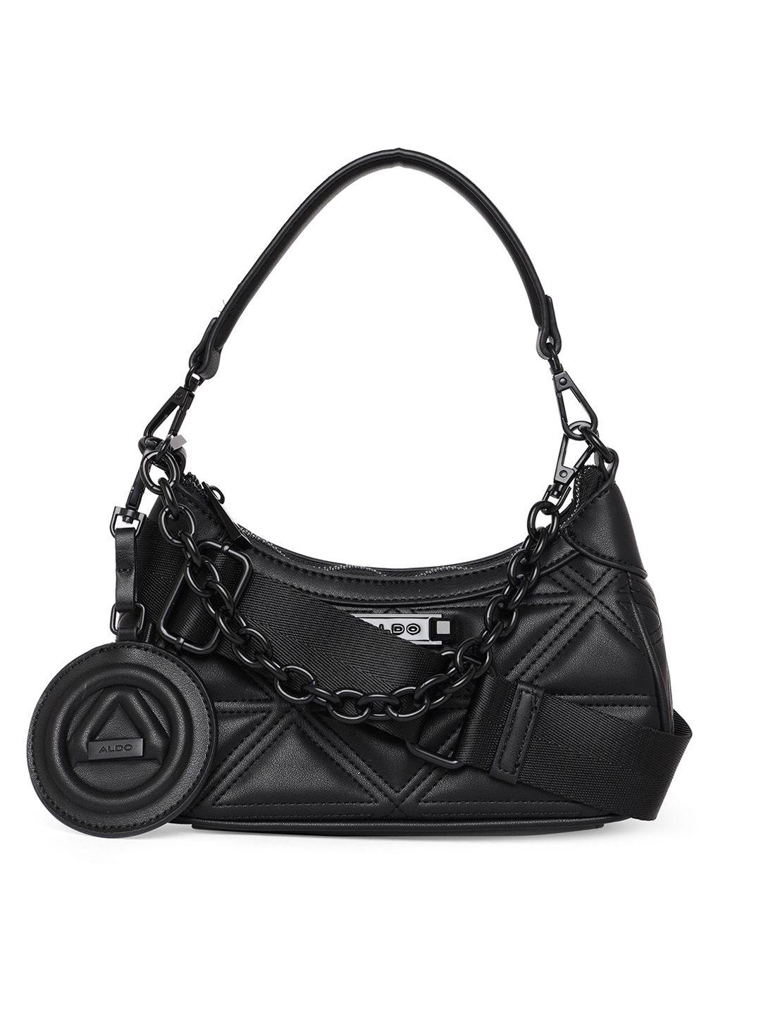 aldo black geometric structured sling bag with quilted