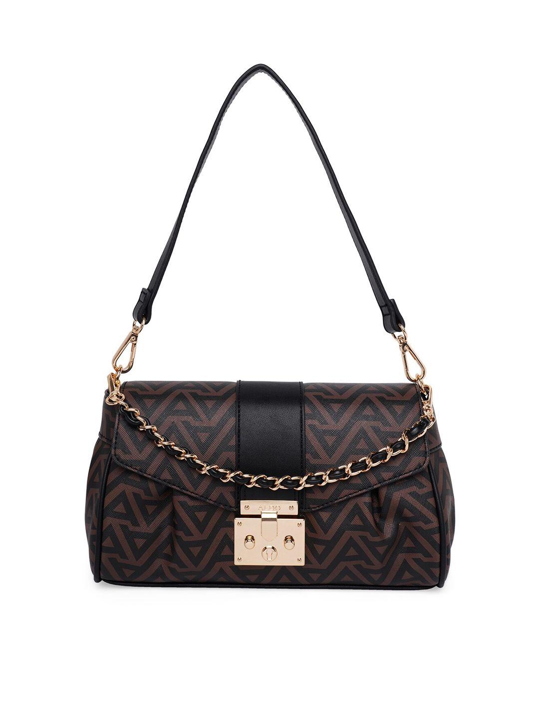 aldo brown printed structured sling bag