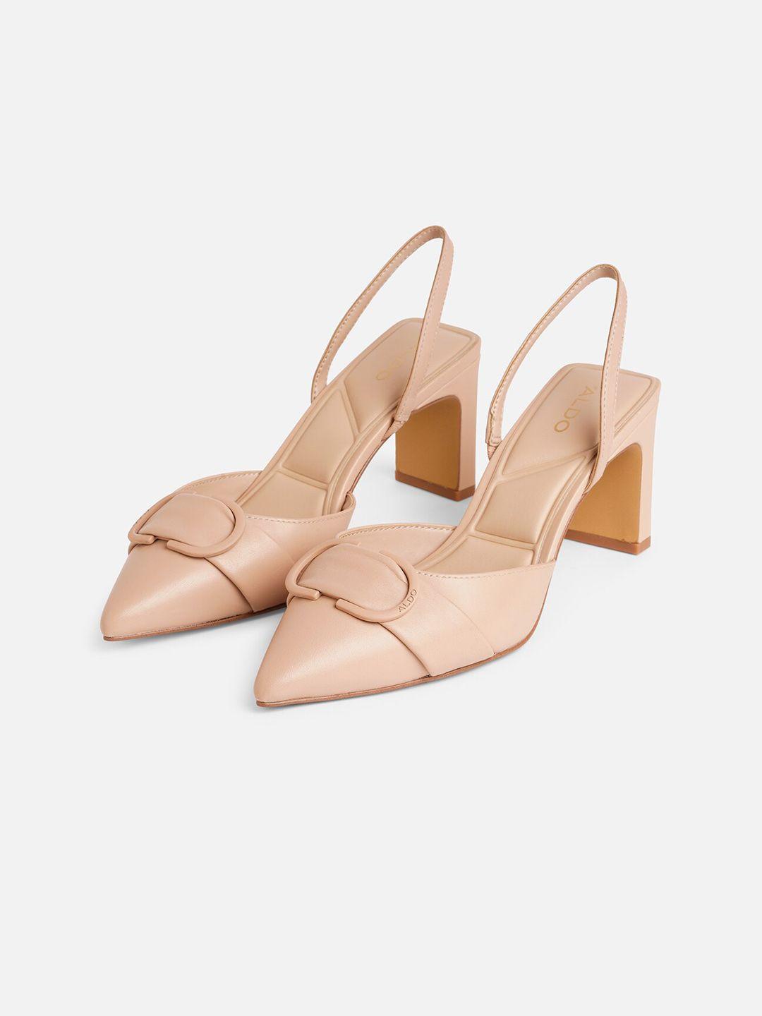 aldo buckled pointed toe block heel pumps