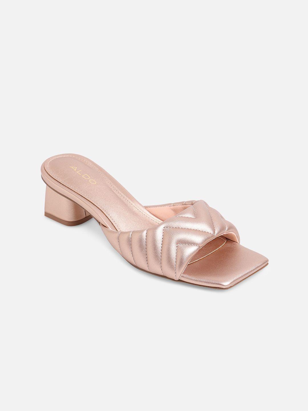 aldo copper-toned embellished block sandals